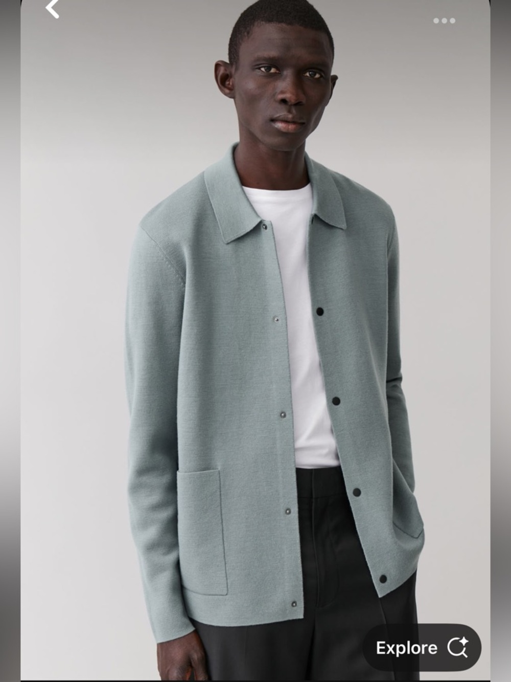 COS Men’s Knitted wool Collared Cardigan Snap Button Minimalist Pale Blue Sz M